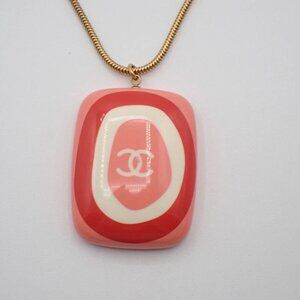 CHANEL CC Logo Snake Chain Pendant Necklace 03P Gold Pink GHW France